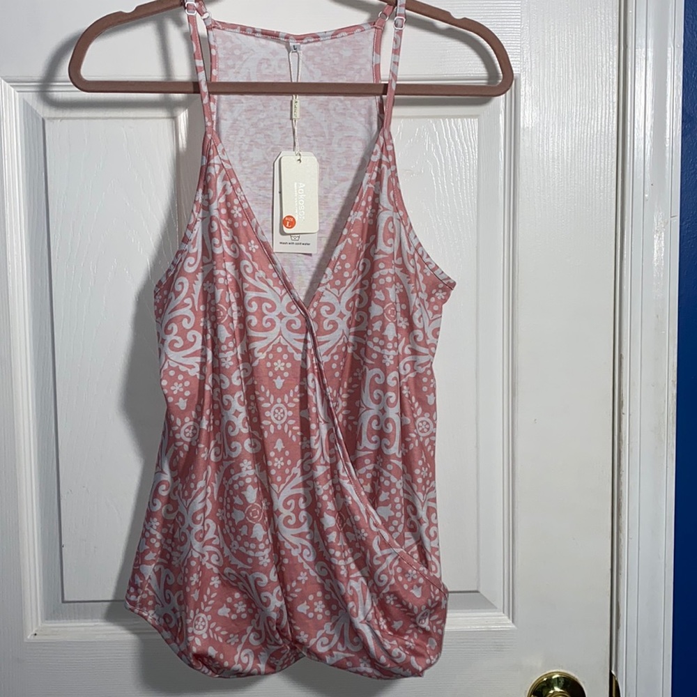 Aokosor Printed Spaghetti Strap Racer Back Top Large NWT